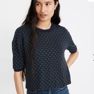 Madewell Cherry Jacquard Cropped Tee, Navy, XS